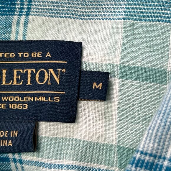 Pendleton Shirt Mens Medium Malone Short Sleeve Button Up Linen Metal Buttons - Picture 4 of 10